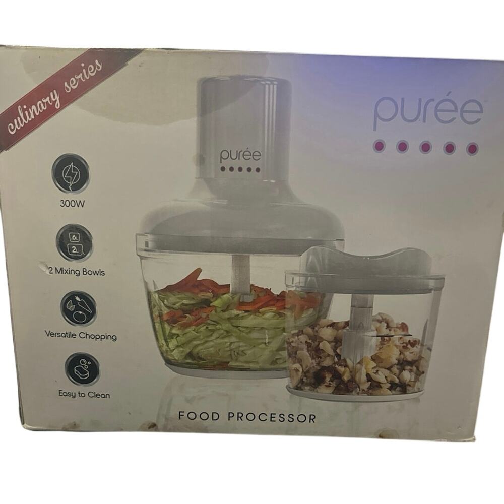 Tzumi Puree Culinary Series Food Processor 300 W  2 glass mixing bowls unopened